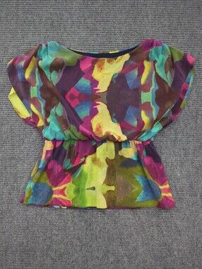 Alice + Olivia Silk Blend Abstract Watercolor Top Size Large Art, Chic